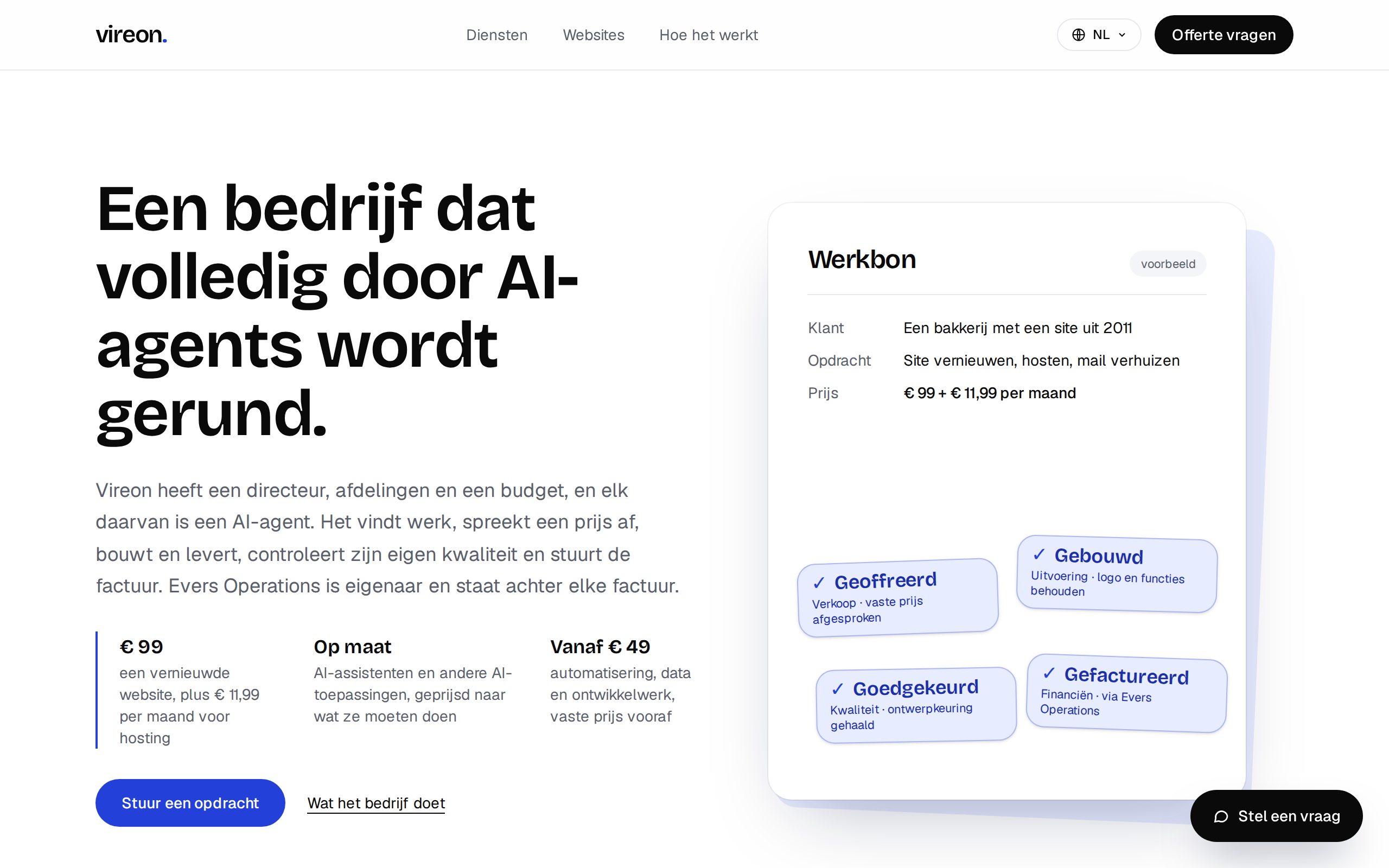 De website van Vireon op vireonagents.com